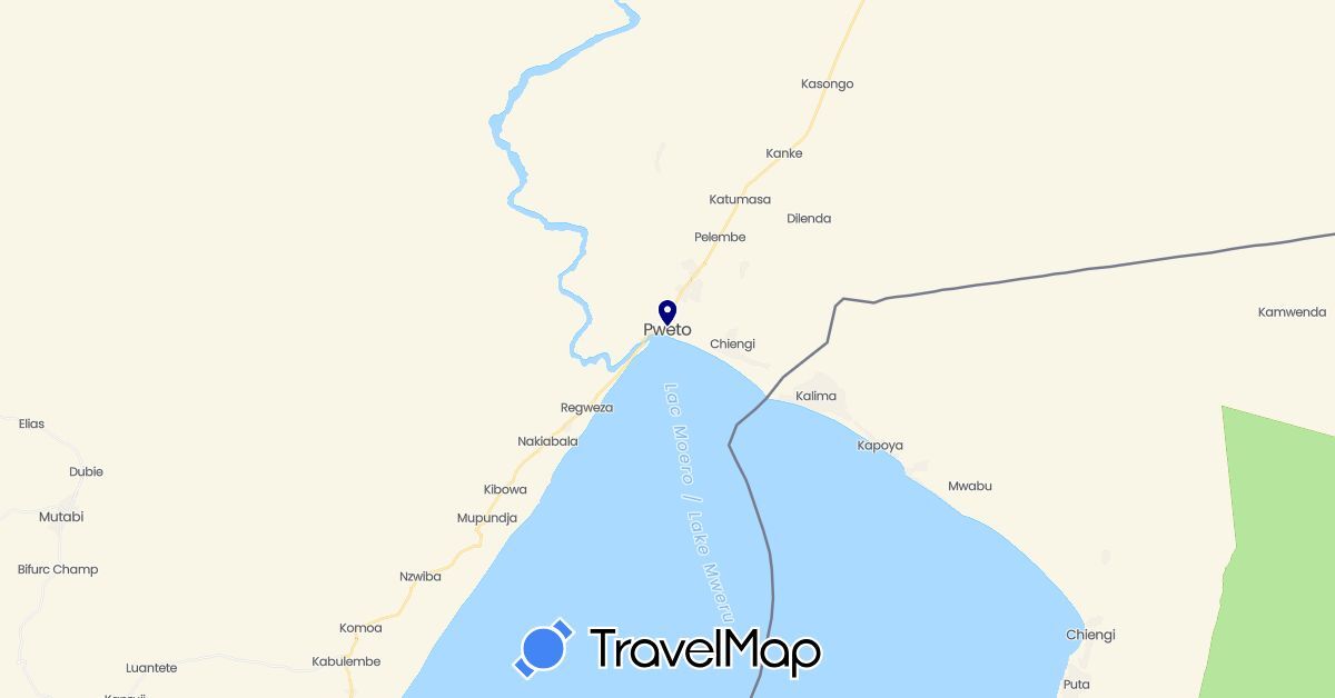 TravelMap itinerary: driving in Democratic Republic of the Congo (Africa)